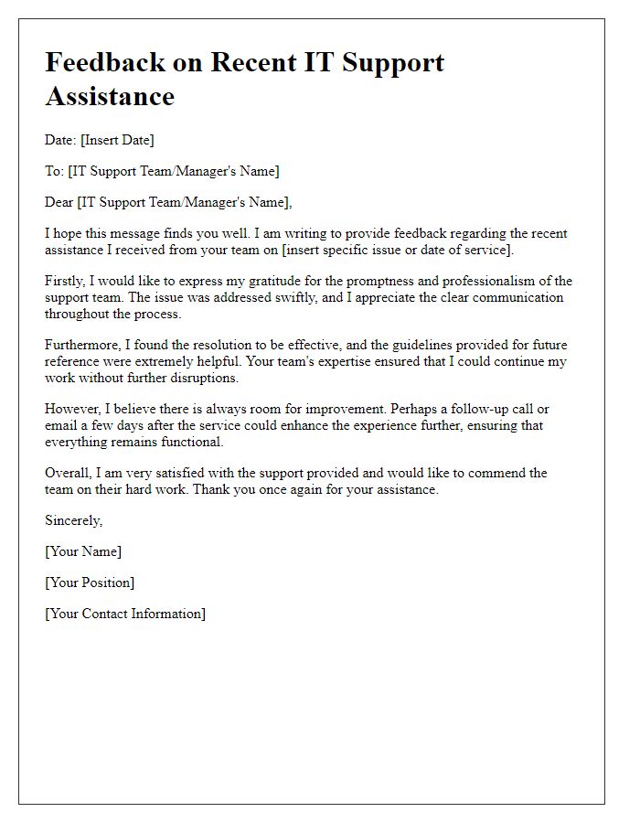 Letter template of IT support feedback for recent assistance