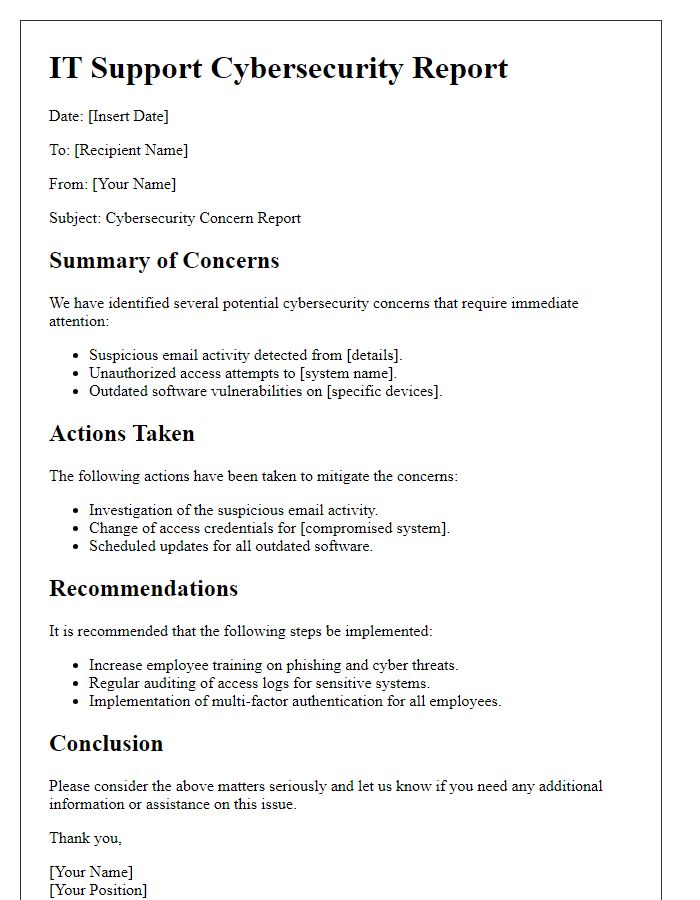 Letter template of IT support reporting for cybersecurity concerns