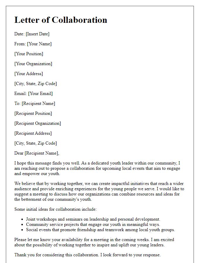 Letter template of youth leader collaboration for local events