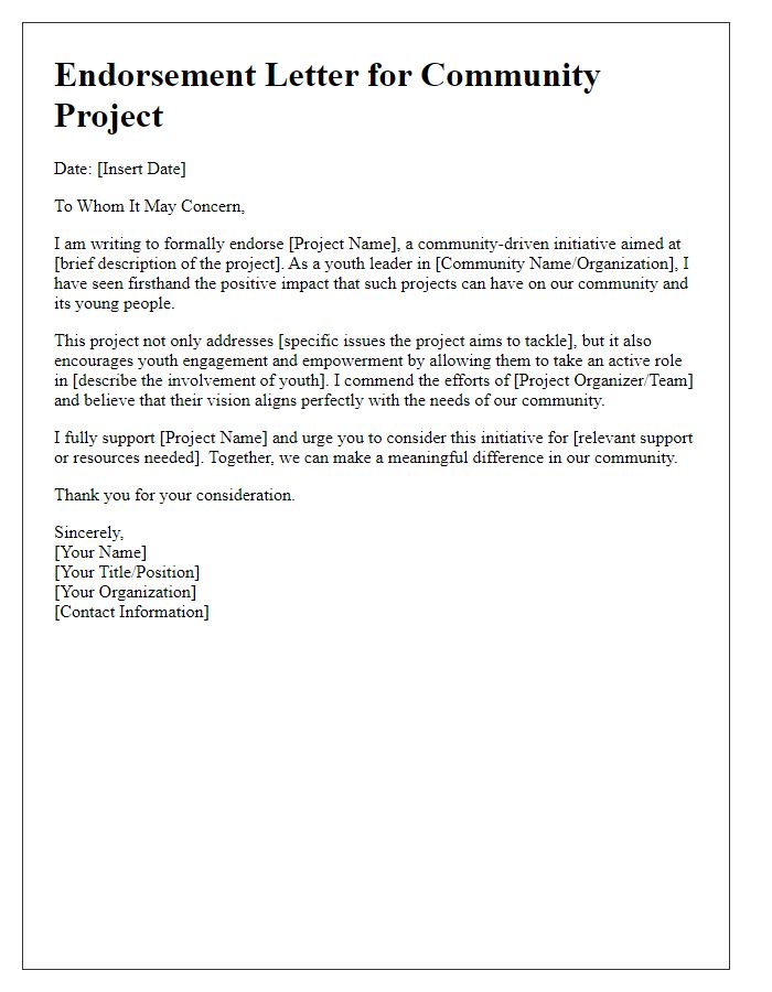 Letter template of youth leader endorsement for community projects