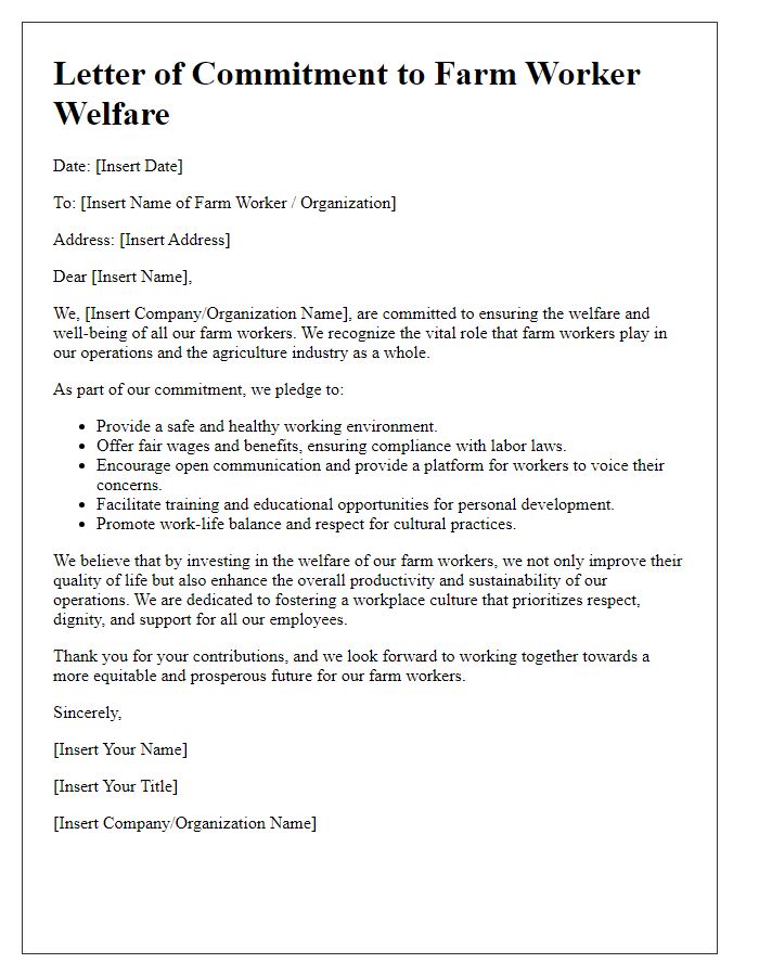 Letter template of commitment to farm worker welfare