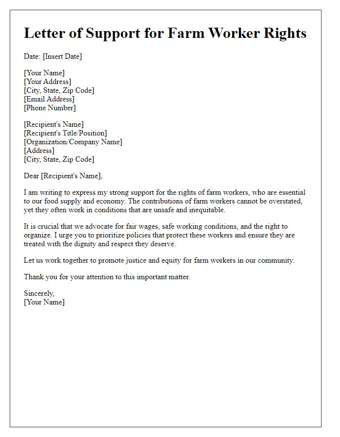 Letter template of support for farm worker rights