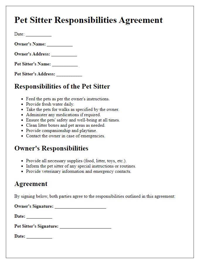 Letter template of pet sitter responsibilities agreement