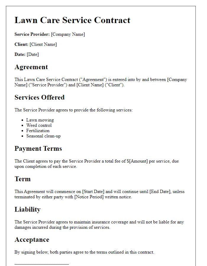 Letter template of lawn care service contract