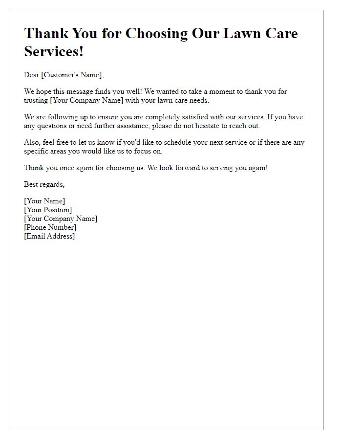 Letter template of lawn care service follow-up