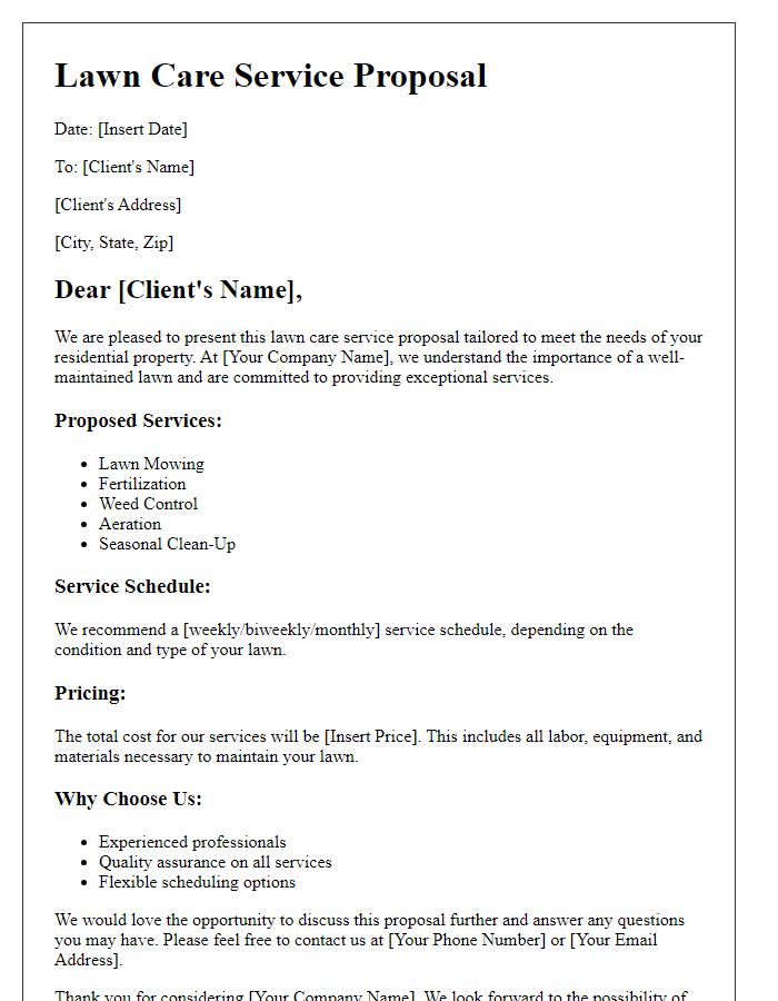 Letter template of lawn care service proposal