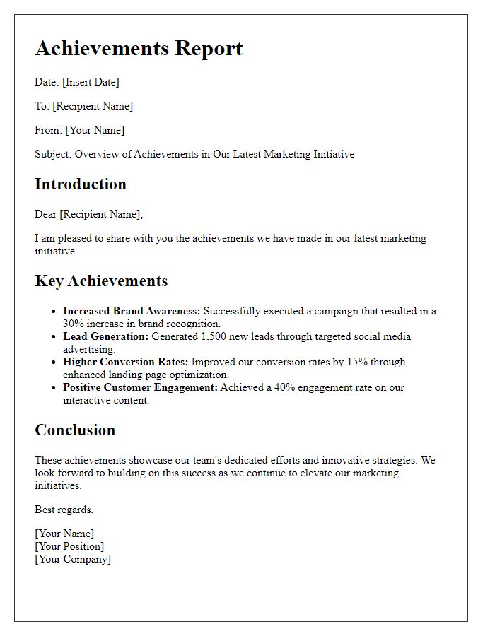 Letter template of achievements in our latest marketing initiative