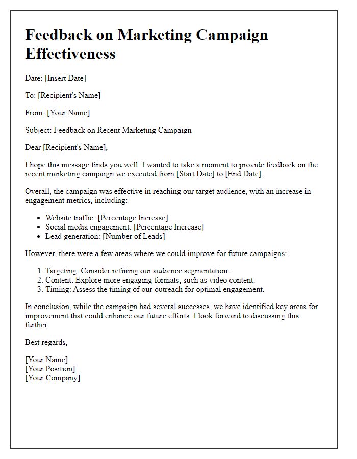 Letter template of feedback on marketing campaign effectiveness