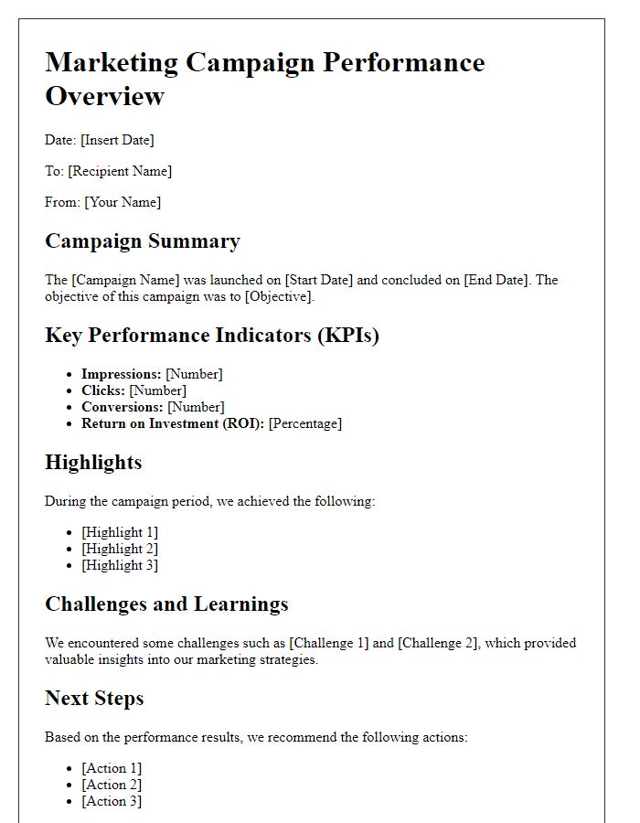 Letter template of an overview of marketing campaign performance