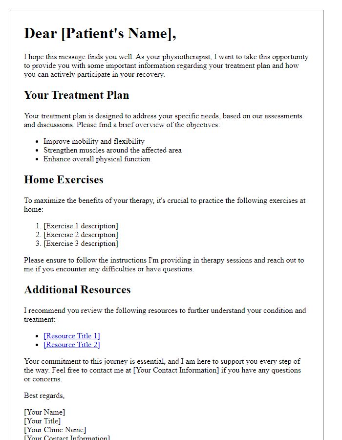 Letter template of physiotherapist communication for patient education