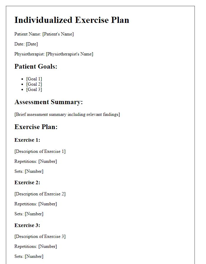 Letter template of physiotherapist individualized exercise plan