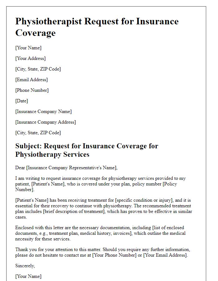 Letter template of physiotherapist request for insurance coverage