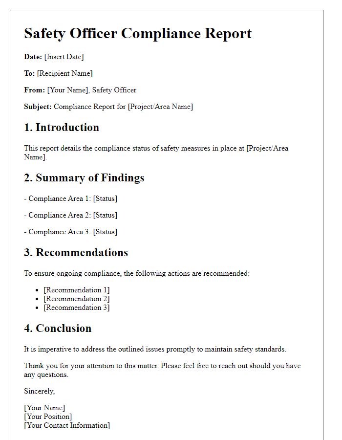 Letter template of safety officer compliance report.