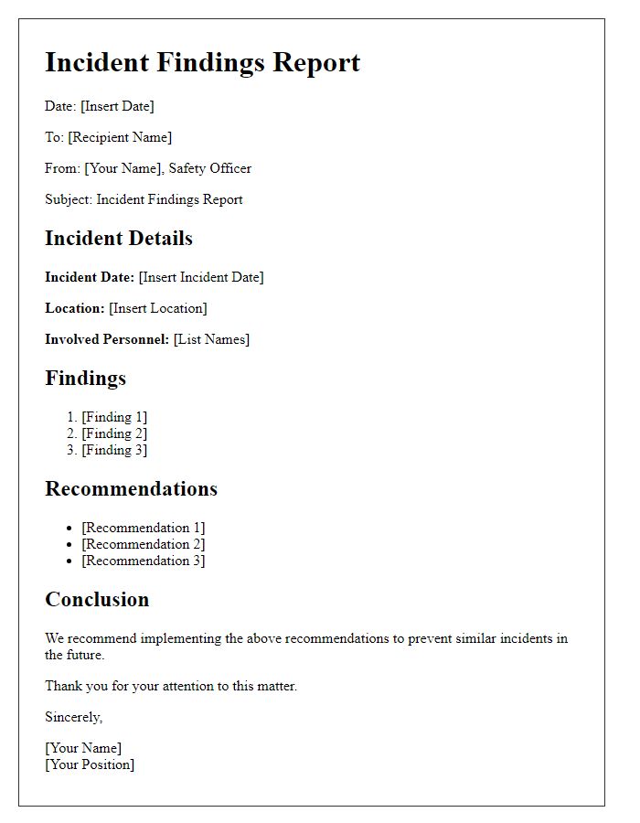 Letter template of safety officer incident findings.