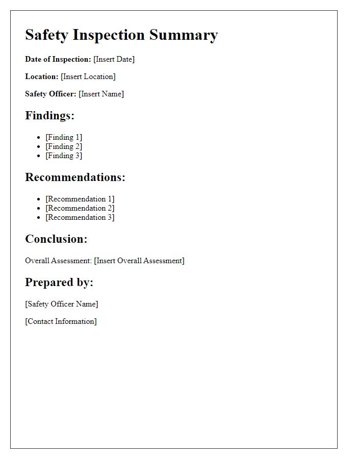 Letter template of safety officer inspection summary.