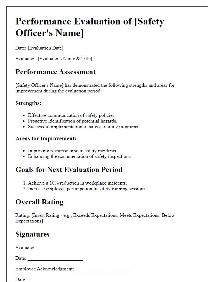 Letter template of safety officer performance evaluation.