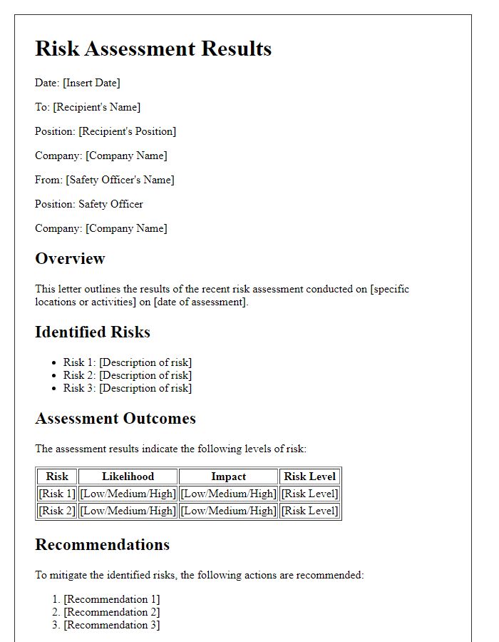 Letter template of safety officer risk assessment results.