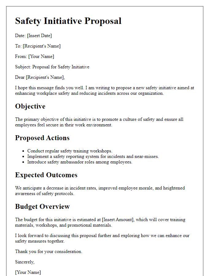 Letter template of safety officer safety initiative proposal.