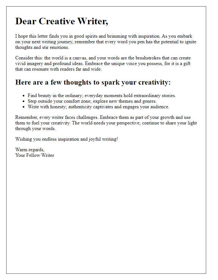 Letter template of inspiration for creative content writers