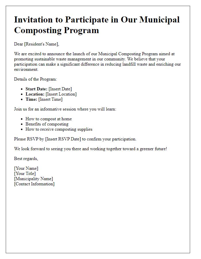 Letter template of municipal composting program invitation