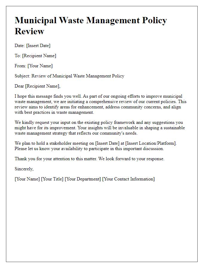 Letter template of municipal waste management policy review