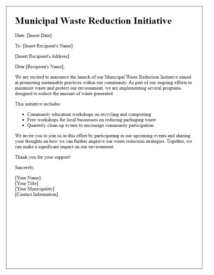 Letter template of municipal waste reduction initiative