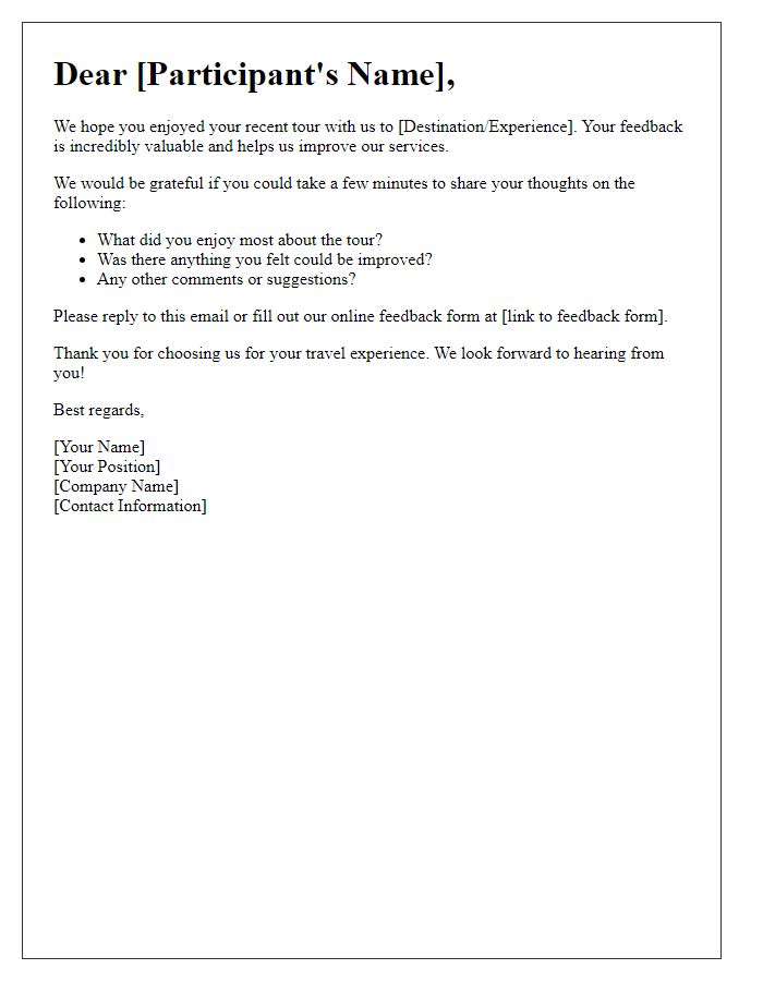 Letter template of feedback request from tour participants