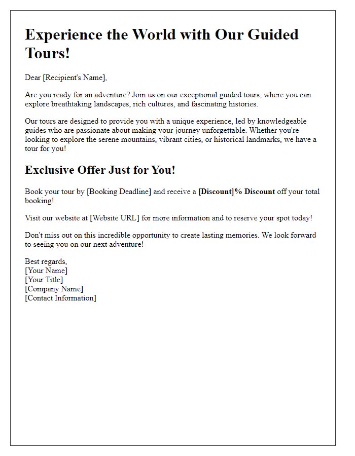 Letter template of promotional letter for guided tours