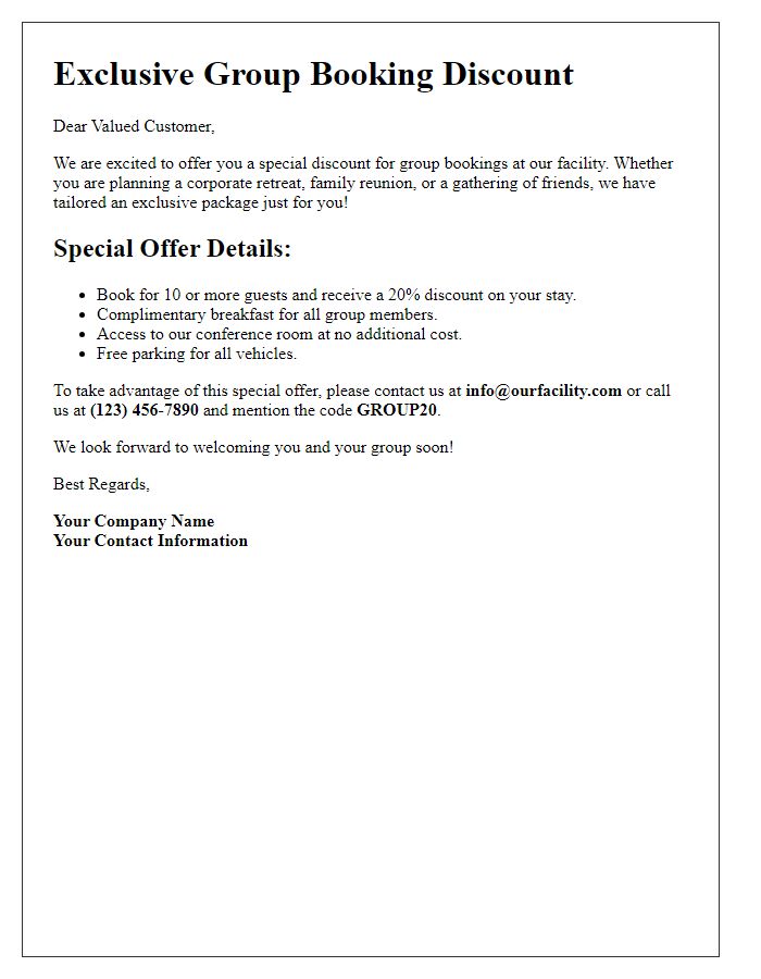 Letter template of special discount programs for group bookings