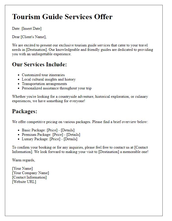 Letter template of tourism guide services offer