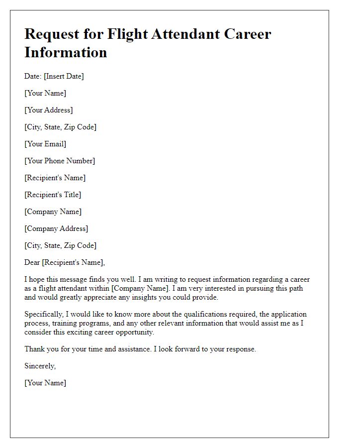 Letter template of request for flight attendant career information