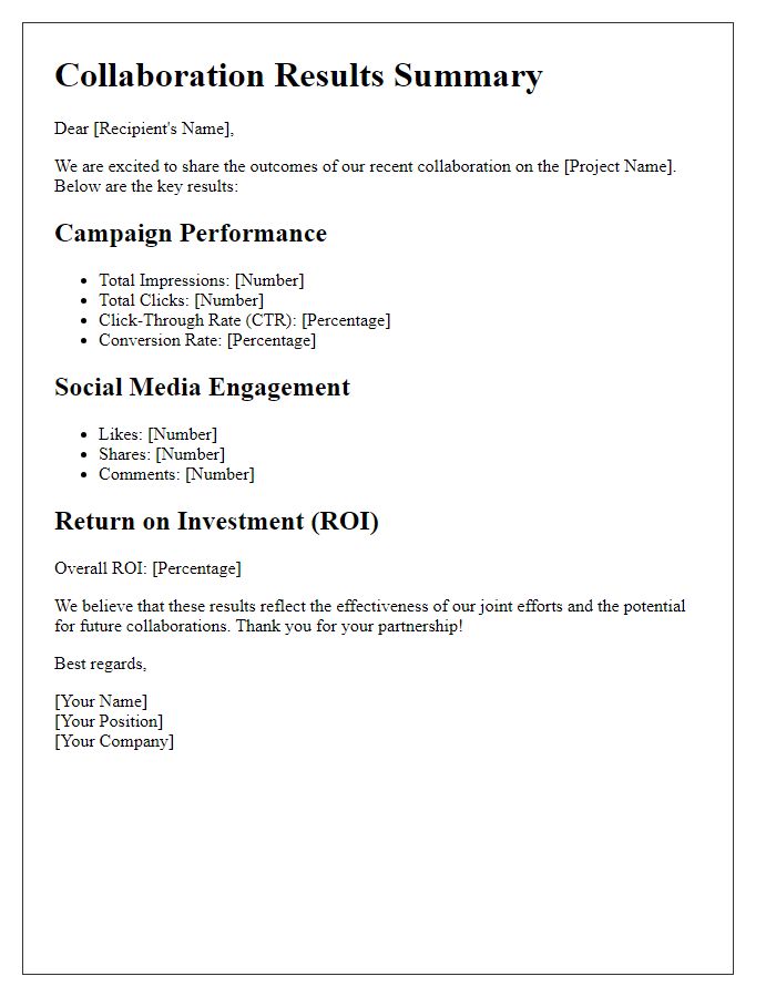 Letter template of digital marketer collaboration results