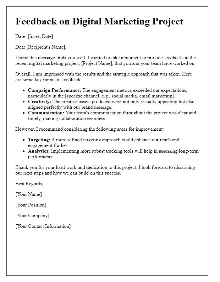 Letter template of digital marketer project feedback