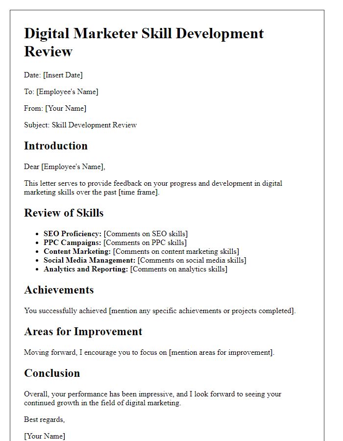 Letter template of digital marketer skill development review