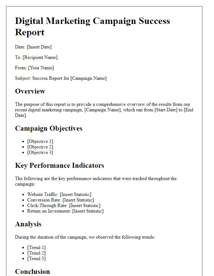 Letter template of digital marketing campaign success report