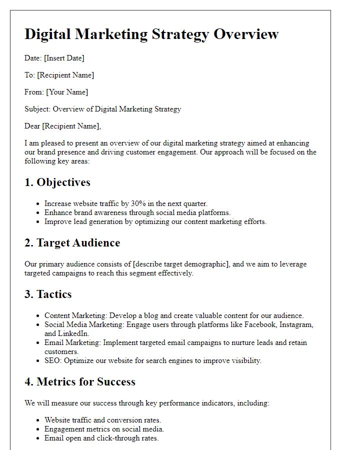 Letter template of digital marketing strategy overview