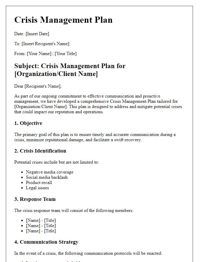 Letter template of PR professional crisis management plan