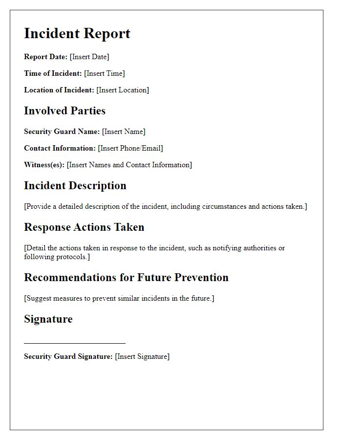 Letter template of security guard incident report