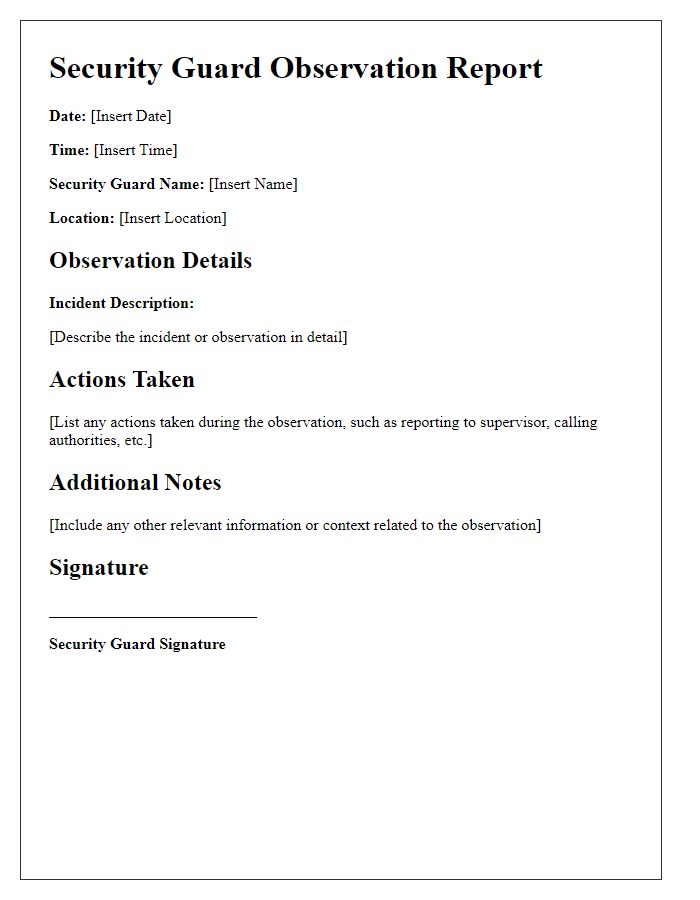 Letter template of security guard observation report