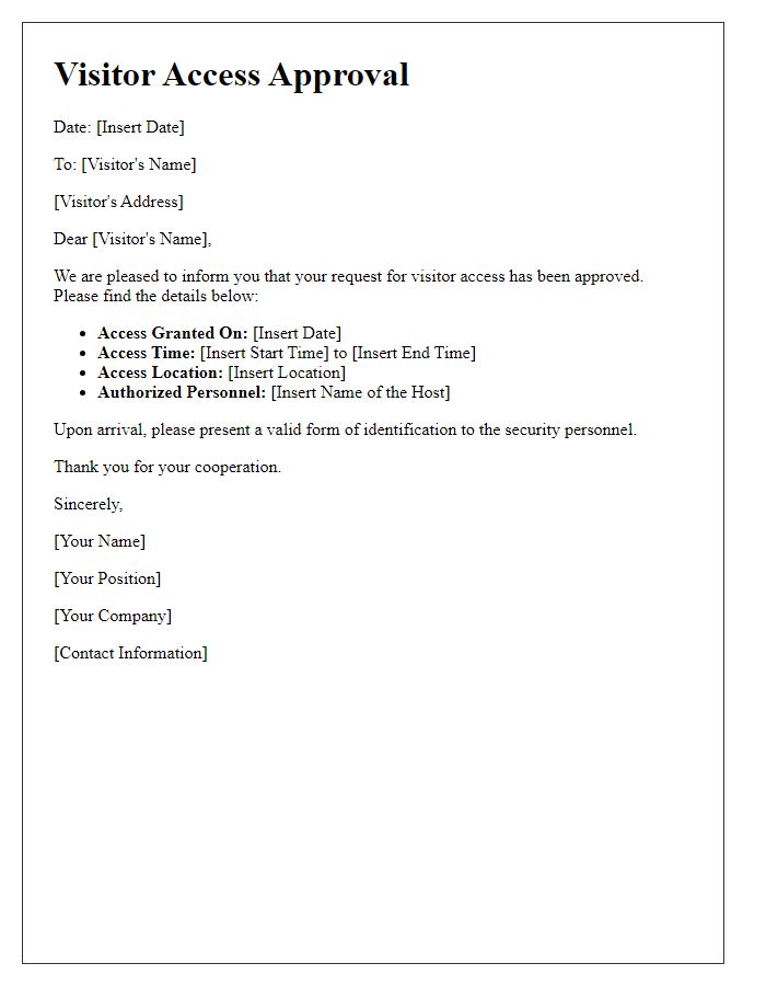 Letter template of security guard visitor access approval