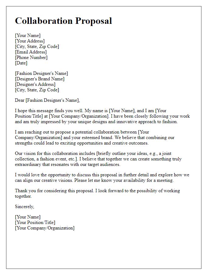 Letter template of collaboration proposal for fashion designer