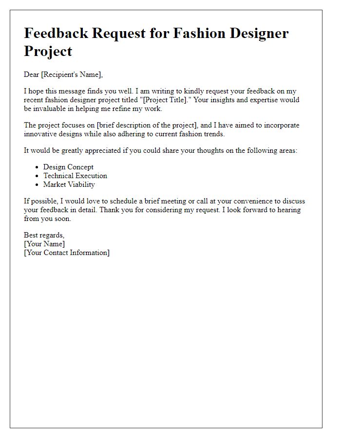 Letter template of feedback request for fashion designer project