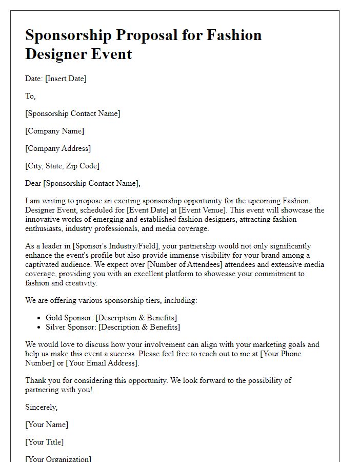 Letter template of sponsorship proposal for fashion designer event