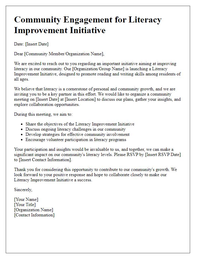 Letter template of community engagement for literacy improvement initiative