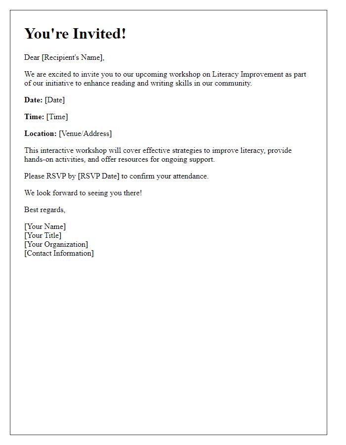 Letter template of workshop invitation for literacy improvement initiative