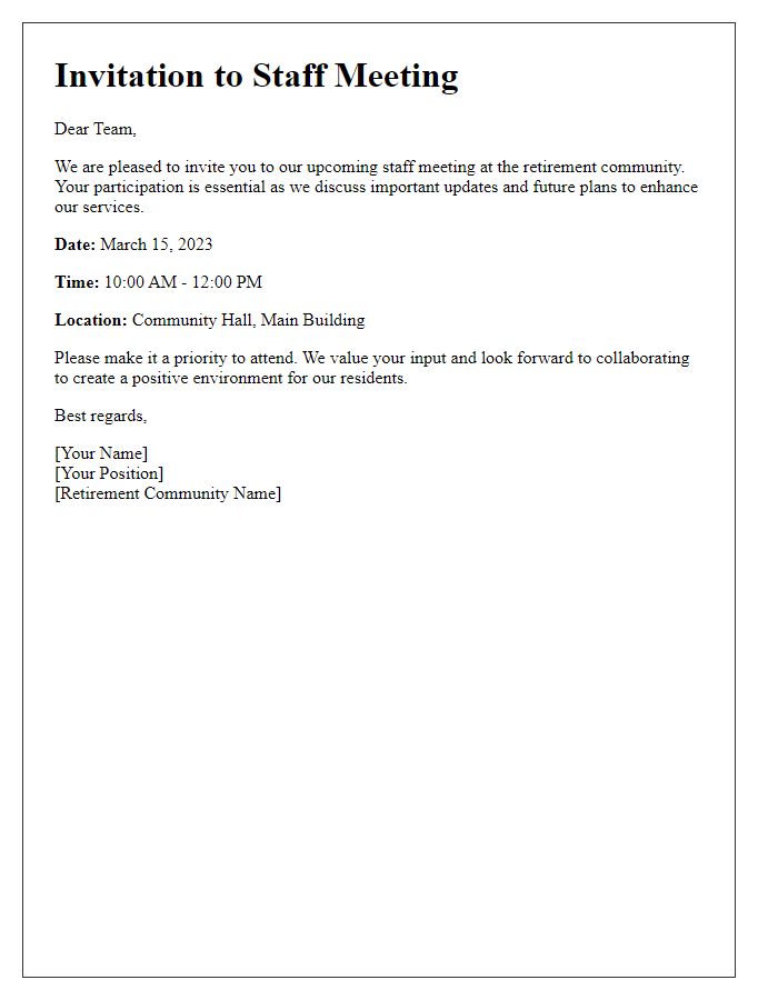 Letter template of invitation to retirement community staff meeting