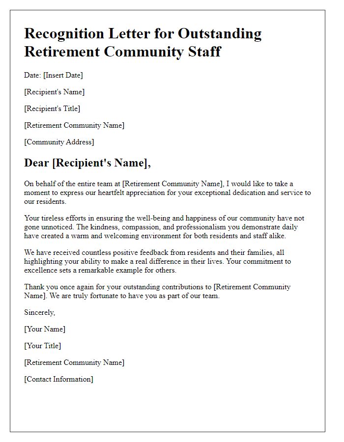 Letter template of recognition for outstanding retirement community staff