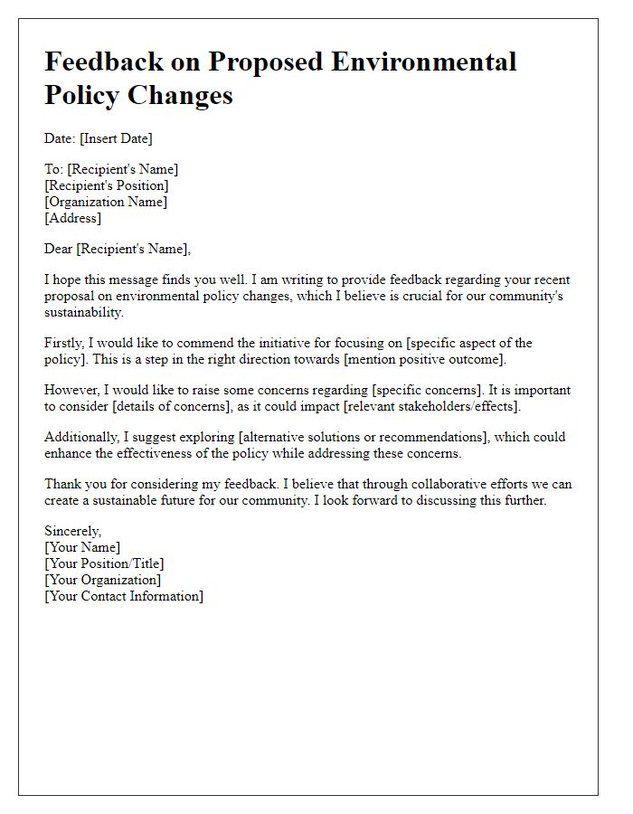 Letter template of feedback on environmental policy changes