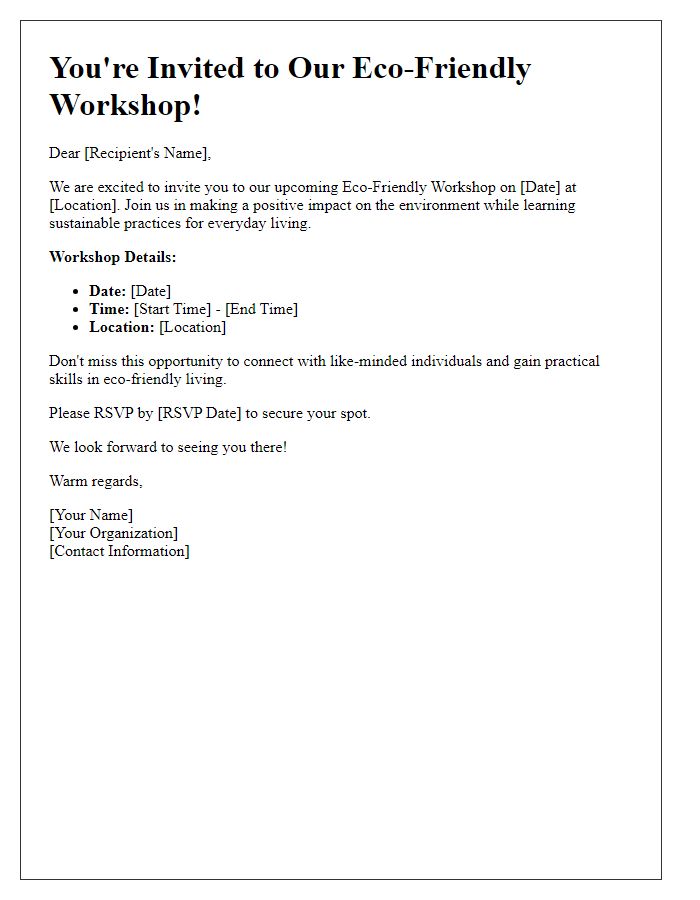 Letter template of invitation to eco-friendly workshops