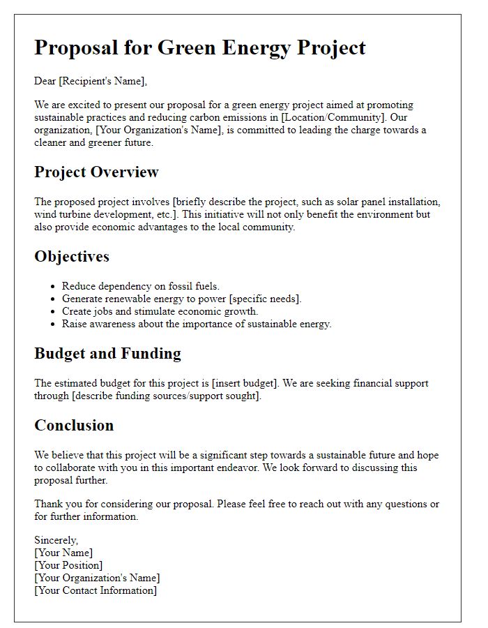 Letter template of proposal for green energy projects